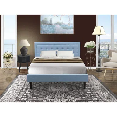 East West Furniture Fn11q-1go15 2-piece Platform Bedroom Furniture Set With 1 Platform Bed And A Wood Nightstand - Denim In Blue