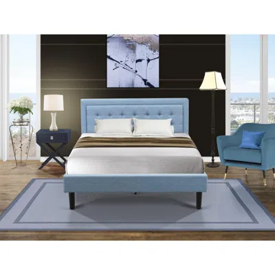 East West Furniture Fn11q-1ha15 2-piece Platform Queen Bed Set Furniture With 1 Platform Bed And An End Table For Bedroo In Blue