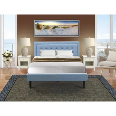 East West Furniture Fn11q-2ga0c 3-piece Fannin Queen Bedroom Set With 1 Modern Bed And 2 Night Stands For Bedrooms - Den In Blue