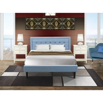 East West Furniture Fn11q-2vl0c 3-piece Platform Wooden Set For Bedroom With 1 Queen Bedframe And 2 Modern Nightstands -