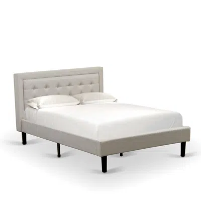 East West Furniture Fnf-08-f Platform Full Size Bed - Mist Beige Linen Fabric Upholestered Bed Headboard With Button Tuf