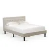 East West Furniture Fnf-08-q Platform Queen Size Bed - Mist Beige Linen Fabric Upholestered Bed Headboard With Button Tu