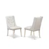 East West Furniture Fop2t44 Mid Century Dining Chairs - Light Grey Linen Fabric Dining Chair And Button Tufted Back With