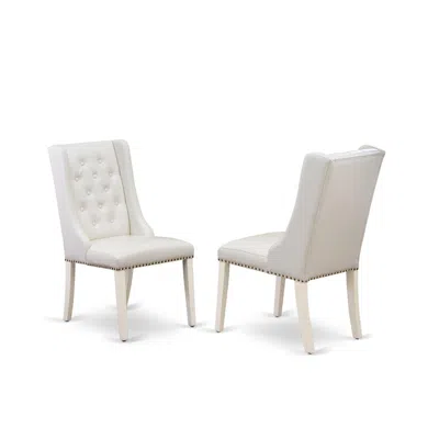 East West Furniture Fop2t44 Mid Century Dining Chairs - Light Grey Linen Fabric Dining Chair And Button Tufted Back With