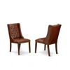 East West Furniture Fop3t46 Kitchen Parson Chairs - Brown Linen Fabric Upholstered Dining Chairs And Button Tufted Back 