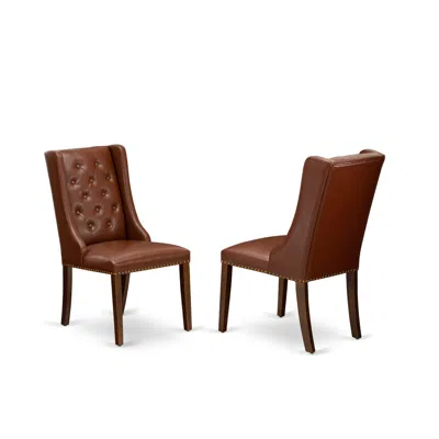 East West Furniture Fop3t46 Kitchen Parson Chairs - Brown Linen Fabric Upholstered Dining Chairs And Button Tufted Back 