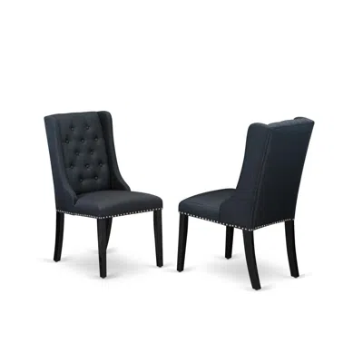 East West Furniture Fop6t24 Dining Room Chairs - Black Linen Fabric Parson Dining Chairs And Button Tufted Back With Wir