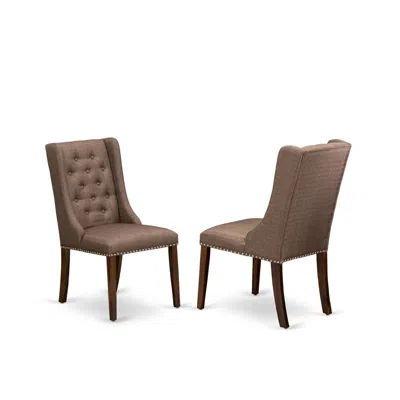 East West Furniture Fop8t18 Mid Century Dining Chairs - Brown Linen Fabric Parson Dining Chairs And Button Tufted Back W