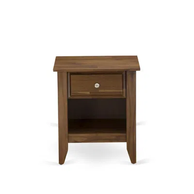 East West Furniture Ga-08-et Small Nightstand With 1 Wood Drawer For Bedroom, Stable And Sturdy Constructed - Antique Wa In Brown