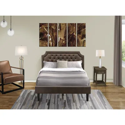 East West Furniture Gb25f-1de07 2-pc Full Bed Set With Bed And 1 Distresses Jacobean Mid Century Nightstand - Dark Brown