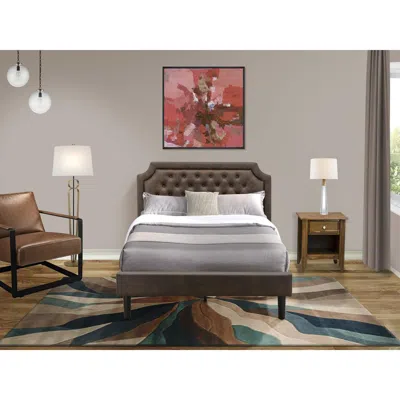 East West Furniture Gb25f-1ga08 2-pc Full Size Bed Set With Platform Bed And An Antique Walnut Night Stand - Dark Brown 