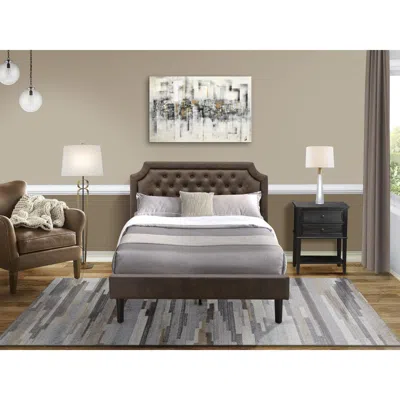 East West Furniture Gb25f-1vl06 2-pc Wooden Set For Bedroom With Full Bed And Wirebrushed Black Night Stand - Dark Brown