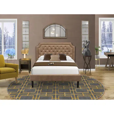 East West Furniture Gb28f-1ga07 2-piece Granbury Bed Set With Upholstered Bed And Distressed Jacobean Nightstand - Brown