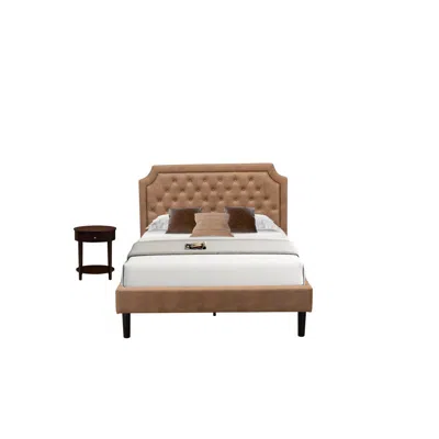 East West Furniture Gb28f-1hi0m 2-piece Full Bed Set With A Bed And Antique Mahogany Modern Nightstand - Brown Faux Leat