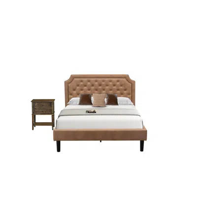 East West Furniture Gb28q-1vl07 2-pc Bedroom Set With Queen Frame And Distressed Jacobean Night Stand For Bedrooms - Bro In Neutral