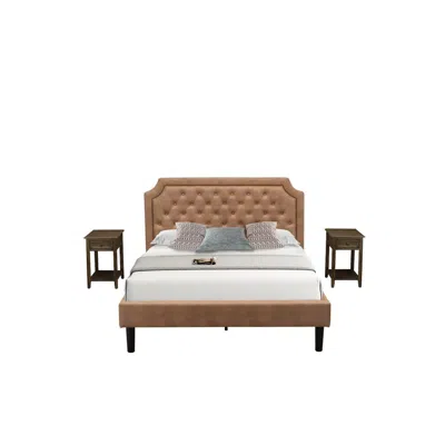 East West Furniture Gb28q-2de07 3-piece Bedroom Set With Queen Frame And 2 Distressed Jacobean Bedroom Nightstands - Bro