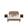 East West Furniture Gb28q-2ga08 3-pc Bedroom Set With An Upholstered Bed And 2 Antique Walnut Small Nightstands - Brown 
