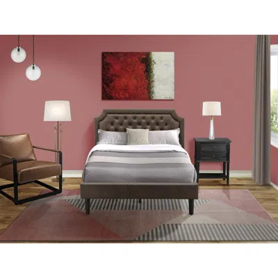 East West Furniture Gbf-25-f Bed Frame Consist Of Black Textured Upholstered Headboard, Footboard And Wood Rails, Slats