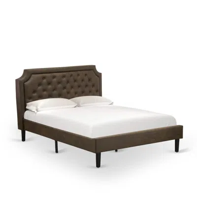 East West Furniture Gbf-25-q Wooden Bed Includes Black Textured Upholstered Headboard, Footboard And Wood Rails, Slats -