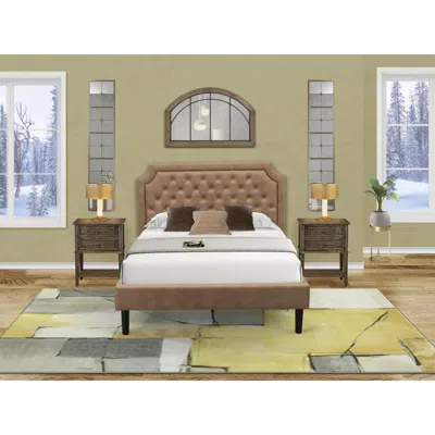East West Furniture Gbf-28-f Full Bed Consist Of Brown Textured Upholstered Headboard, Footboard And Wood Rails, Slats -