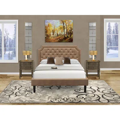 East West Furniture Gbf-28-q Queen Bed Includes Brown Textured Upholstered Headboard, Footboard And Wood Rails, Slats -