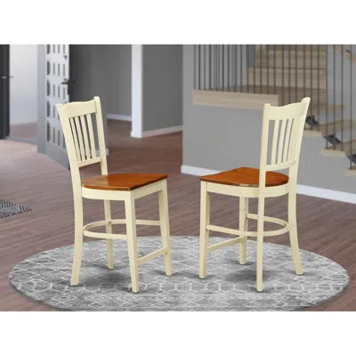 East West Furniture Groton Counter Stools With Wood Seat In Buttermilk And Cherry Finish, Set Of 2 In Neutral