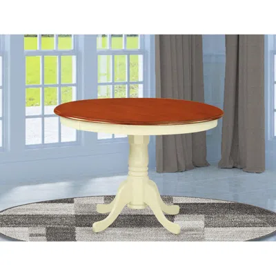 East West Furniture Hartland Table 42" Diameter Round Table -buttermilk And Cherry Finish In Multi