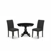 East West Furniture Hbab3-abk-24 3 Piece Kitchen Table Set - Black Dinner Table And 2 Black Linen Fabric Parsons Dining 