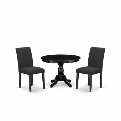 East West Furniture Hbab3-abk-24 3 Piece Kitchen Table Set - Black Dinner Table And 2 Black Linen Fabric Parsons Dining 