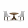 East West Furniture Hbab3-awa-05 3 Piece Dining Room Table Set - Acacia Walnut Round Dining Table And 2 Grey Linen Fabri