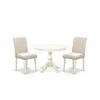 East West Furniture Hbab3-lwh-02 3 Piece Dining Table Set - Linen White Round Dining Table And 2 Light Beige Linen Fabri