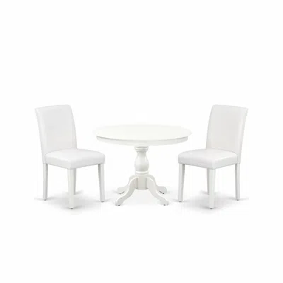East West Furniture Hbab3-lwh-64 3 Piece Dining Room Set - Linen White Dinning Table And 2 White Faux Leather Comfortabl In Burgundy
