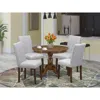 East West Furniture Hbab5-awa-05 5 Pc Kitchen Table Set - Round Dining Table With 4 Grey Upholstered Chairs - Acacia Wal