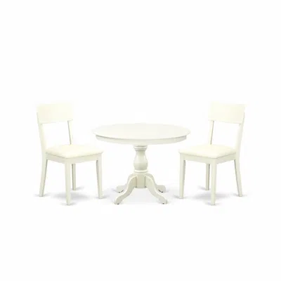 East West Furniture Hbad3-lwh-c 3 Piece Kitchen Set - Linen White Dining Room Table And 2 Linen White Faux Leather Dinin
