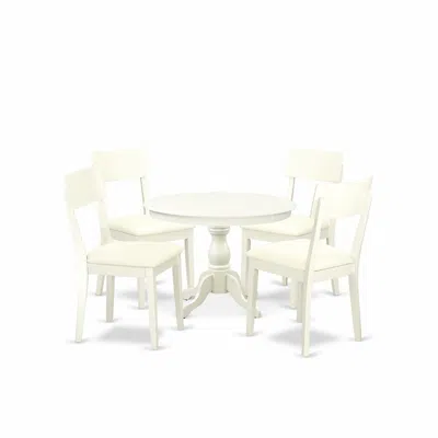 East West Furniture Hbad5-lwh-c 5 Piece Dining Table Set - Linen White Small Dining Table And 4 Linen White Faux Leather