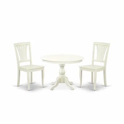 East West Furniture Hbav3-lwh-w 3 Piece Kitchen Set - Linen White Dinning Table And 2 Linen White Wooden Dining Chairs W