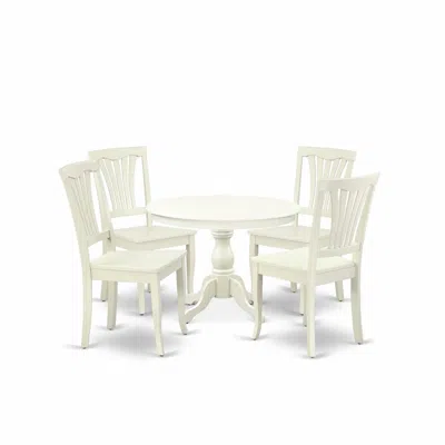 East West Furniture Hbav5-lwh-w 5 Piece Dining Table Set - Linen White Dining Room Table And 4 Linen White Wooden Dining In Brown