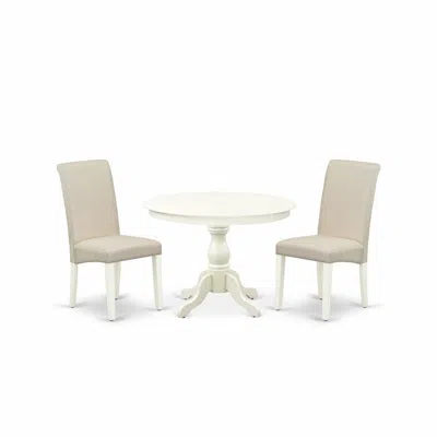 East West Furniture Hbba3-lwh-01 3 Piece Dining Room Set - Linen White Dining Table And 2 Cream Linen Fabric Comfortable