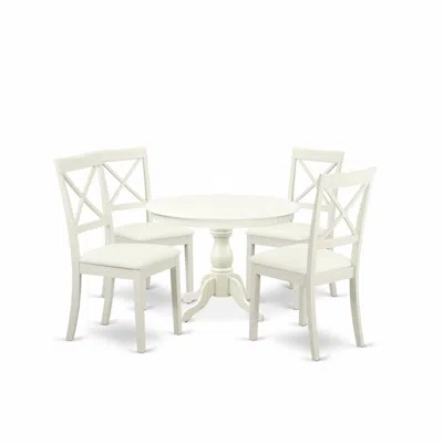 East West Furniture Hbbo5-lwh-c 5 Piece Kitchen Table Set - Linen White Wooden Table With 4 Linen White Faux Leather Mid In Brown