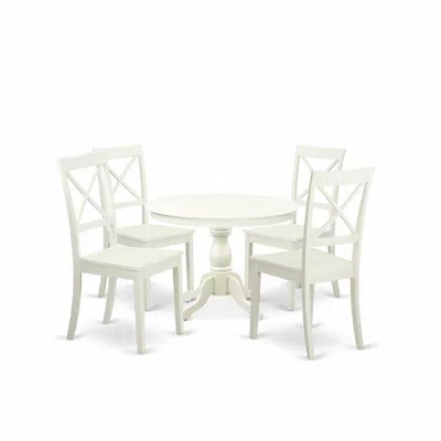 East West Furniture Hbbo5-lwh-w 5 Piece Kitchen Set - Linen White Breakfast Table And 4 Linen White Chairs For Dining Ro