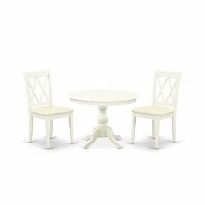 East West Furniture Hbcl3-lwh-c 3 Piece Table Set - Linen White Small Dining Table And 2 Linen White Kitchen & Dining Ro In Green