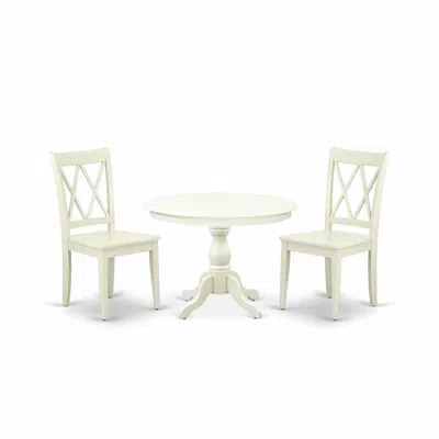 East West Furniture Hbcl3-lwh-w 3 Piece Dining Table Set - Linen White Dinner Table And 2 Linen White Kitchen Chairs Wit
