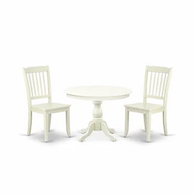 East West Furniture Hbda3-lwh-w 3 Piece Modern Dining Table Set - Linen White Breakfast Table And 2 Linen White Dining C