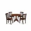 East West Furniture Hbdl5-mah-w - 5-piece Dining Room Set- 4 Dining Chairs And Dining Room Table - Wooden Seat And Slatt In Brown