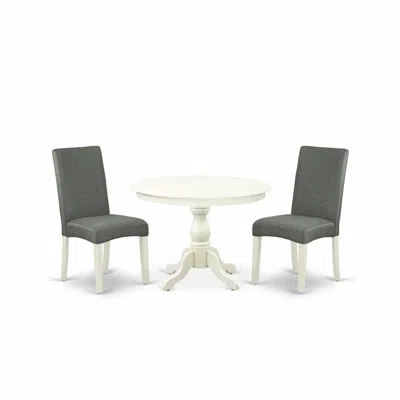 East West Furniture Hbdr3-lwh-07 3 Piece Dining Table Set - Linen White Small Kitchen Table And 2 Grey Linen Fabric Chai In Gray