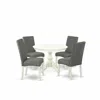 East West Furniture Hbdr5-lwh-07 5 Piece Table And Chairs Dining Set - Linen White Small Kitchen Table And 4 Grey Linen 