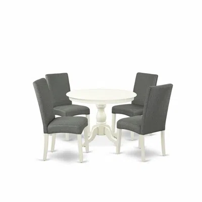 East West Furniture Hbdr5-lwh-07 5 Piece Table And Chairs Dining Set - Linen White Small Kitchen Table And 4 Grey Linen 