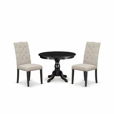 East West Furniture Hbel3-abk-35 3 Piece Kitchen Table Set - Black Dinner Table And 2 Doeskin Linen Fabric Dining Chairs In Multi