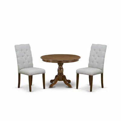 East West Furniture Hbel3-awa-05 3 Piece Dining Table Set - Acacia Walnut Small Kitchen Table And 2 Grey Linen Fabric Di In Burgundy