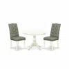 East West Furniture Hbel3-lwh-07 3 Piece Dining Room Set - Linen White Wood Dining Table And 2 Smoke Linen Fabric Mid Ce